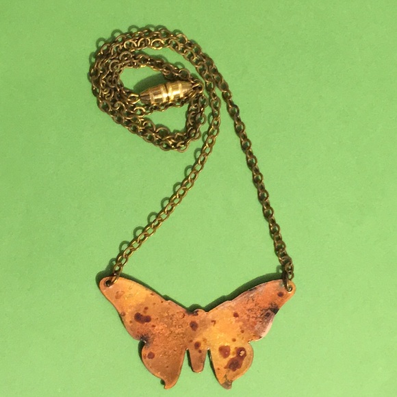 Copper and Enamel Butterfly Necklace - Picture 2 of 2